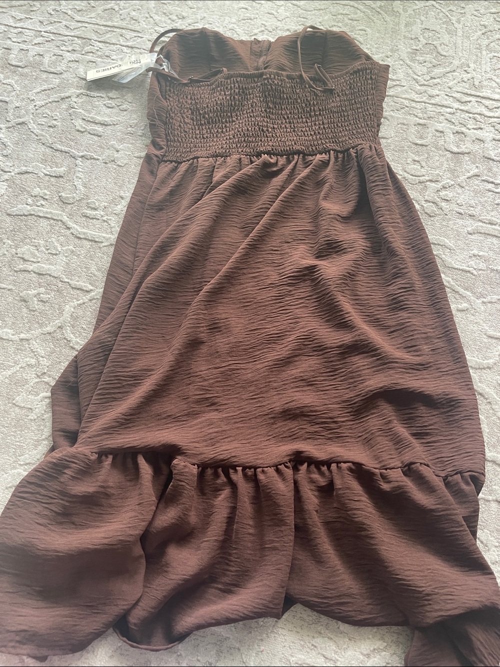 Chocolate Brown Faux Button-Front Dress with Spaghetti Straps - Picture 5 of 5